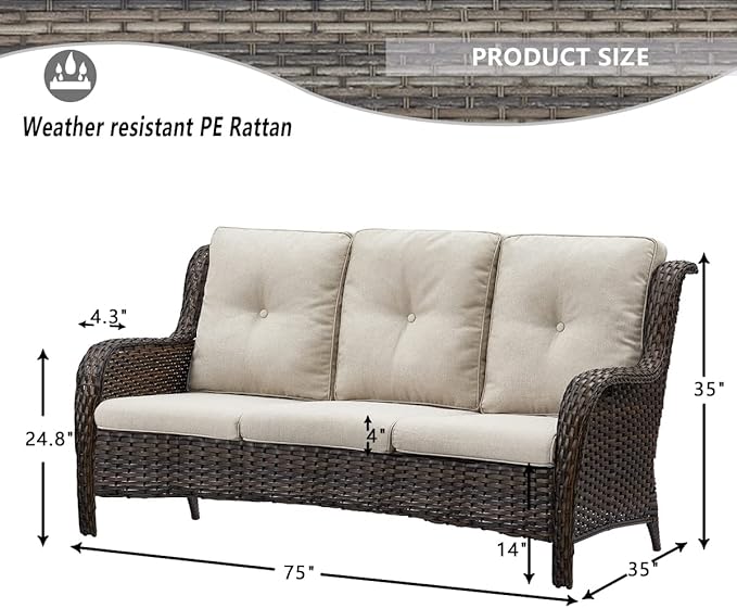 HUMMUH 4 Pieces Outdoor Furniture Patio Furniture Set Wicker Outdoor Sectional Sofa with Swivel Rocking Chairs,Outdoor Coffee Table