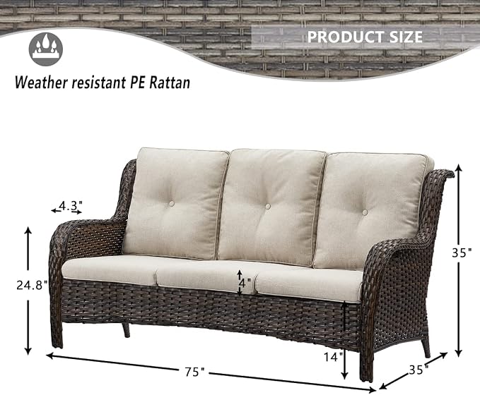 HUMMUH 4 Pieces Outdoor Furniture Patio Furniture Set Wicker Outdoor Sectional Sofa with Swivel Rocking Chairs,Outdoor Coffee Table