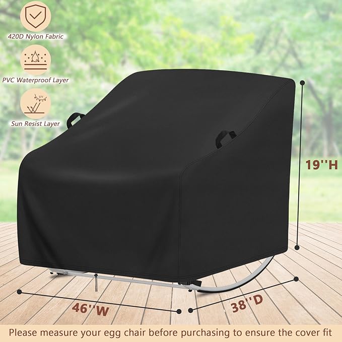 Outdoor Rocking Egg Chair Cover,Waterproof Chair-Covers for Papasan Rocker,Oversized Rocking Chairs-Cover for Bedroom,Lounge,Patio(1-Pc,46x38x19in)