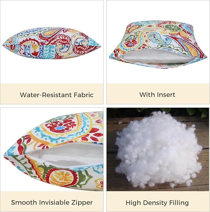 FUNHOME Outdoor Throw Pillows 18x18 inch,Decorative Throw Pillow with Insert Set of 2,Water Resistant Pillow for Patio Furniture Sofa Couch Chair(Phoenix)