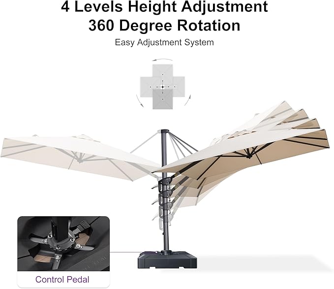 PURPLE LEAF 8' X 8' Patio Umbrella with Base for Pool 7' High Offset Outdoor Cantilever Umbrella Swimming Pool Umbrella with 360°Rotation for Poolside Beige