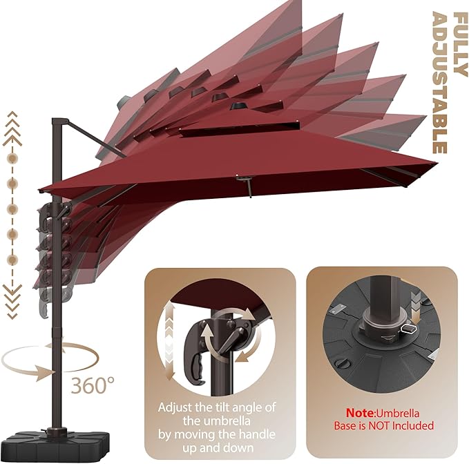 10x10Ft Patio Umbrella Outdoor Cantilever Rectangle Umbrella, 6-Level Tilt & 360° Rotation Offset Umbrella for Garden, Deck, Pool(Red)
