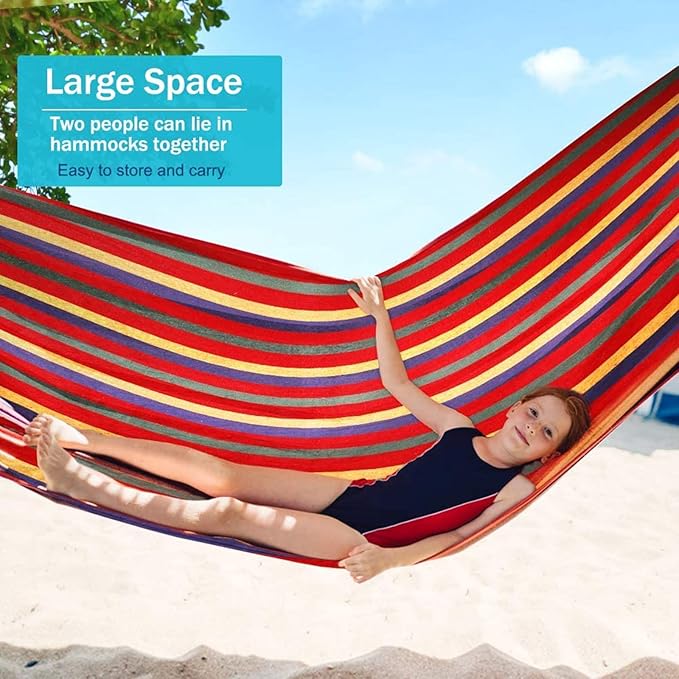 Hammock Garden Camping Swing Portable 2 Person Outdoor 190 X 150 cm Beach Travel Sleeping Canvas 150Kg Load Capacity,Orange