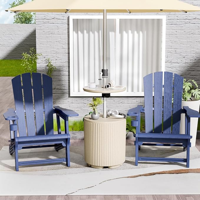 Umbrella Table, Umbrella Side Table, Patio Umbrella Table Tray with Hole, Beach Umbrella Base Table, Outdoor Table with Umbrella Hole for Garden, Balcony, Deck, Poolside, Beige