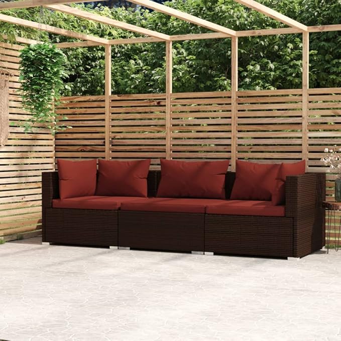 Patio Lounge Set with Cushions,Outdoor Patio Furniture,Conversation Furniture,Patio Furniture Sets,for Terrace,Garden,Backyard,3 Piece Brown Poly Rattan
