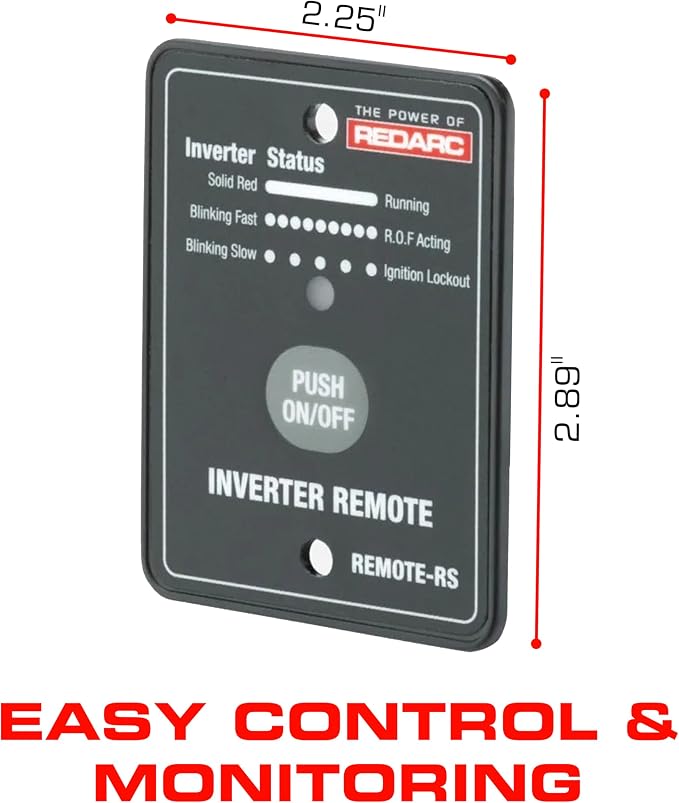 REDARC Remote-RS Inverter Remote Switch, 12V Compatible, Flush-Mount Design for RS Series Pure Sine Wave Inverters, On/Off Control and Status Indicator, for RV, Truck, and Off-Grid Use