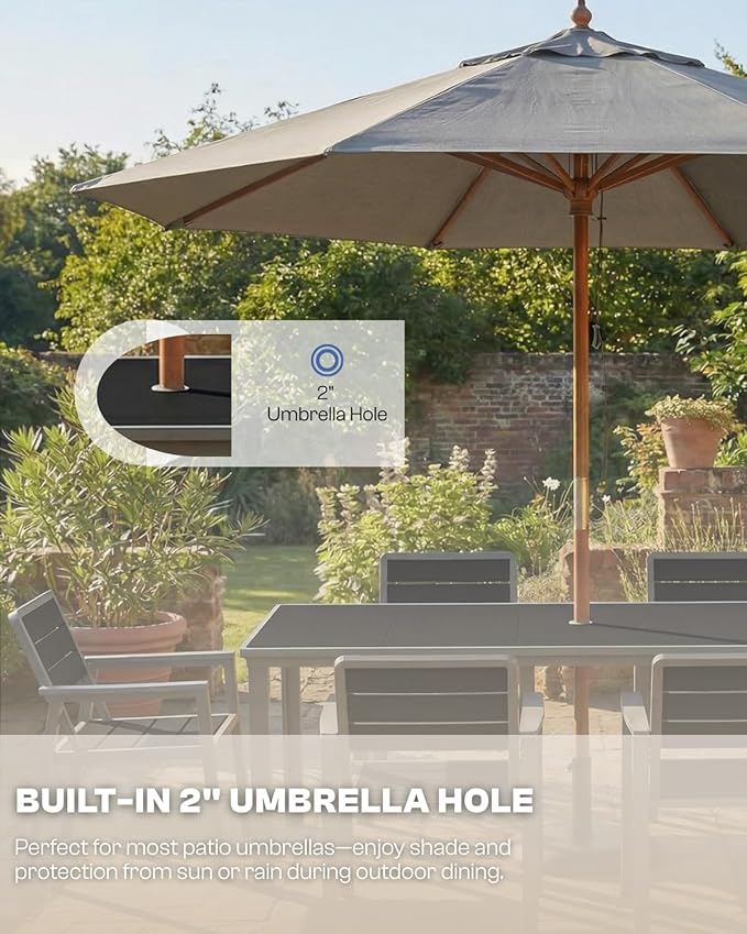 7-Piece Patio Dining Set, Aluminum & HDPE Outdoor Table and Chairs, Weather-Resistant All-Season Backyard & Deck Dining Furniture with 2" Umbrella Hole (Black)