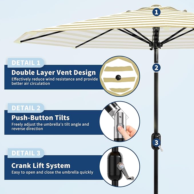 Garvee 10FT Patio Umbrella - Outdoor Table Umbrella with Smooth Crank Lift, Push Button Tilt and 8 Sturdy Ribs - Market Umbrella UV Protection Waterproof for Pool, Deck, Yard, Garden