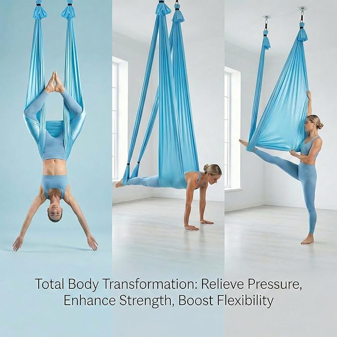 Aerial Hammock Set, Soft Elastic Polyester Swing for Fitness, Stretching and Meditation, 157.5x110.2in for Home or Studio Use