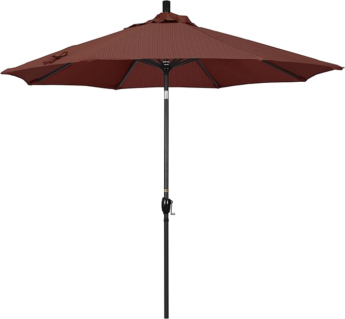 California Umbrella 9' Round Aluminum Market Umbrella, Crank Lift, Push Button Tilt, Black Pole, Terrace Adobe Olefin