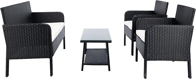 SAFAVIEH PAT7505A Collection Aboka Black and Beige 4-Piece Outdoor Living Patio Set