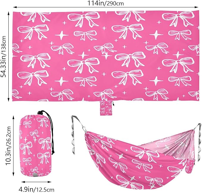 Hammocks for Outside White Bows Camping Hammock Portable Hammocks with Tree Straps and Carry Bag Camping Accessories for Hiking Beach Outdoor