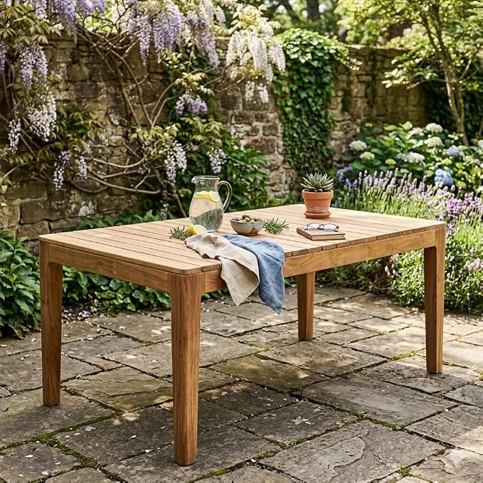 Hives & Honey Maui Grade-A Teak Rectangle Dining Table for Patio, Seats Up to 6, Natural