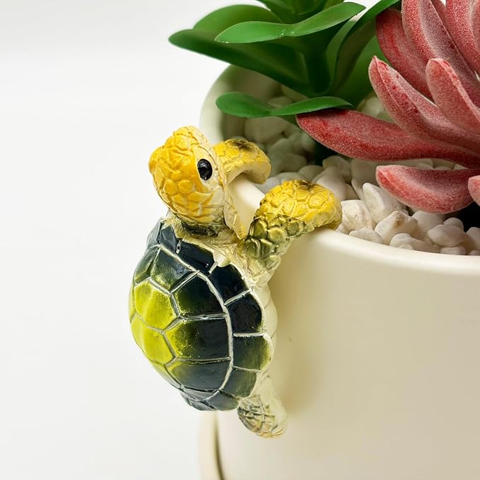 Cute Climbing Green Sea Turtle Flower Pot Hugger Figurines, Small Resin Hanging Tortoise Statue Planter Pot Decoration for Home Garden Fence Balcony Patio Lawn Yard Ornaments