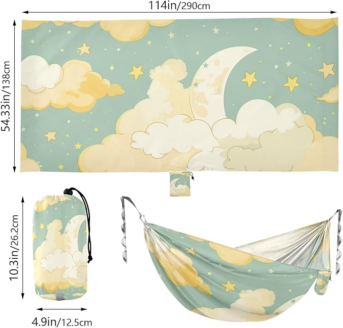 Yellow Star Clouds 330lb Capacity Camping Hammocks with Hanging Rope Cloth Hammock for Indoor Outdoor Patio Base de hamaca para adultos
