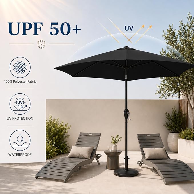 7.5ft Patio Umbrella, Outdoor Table Market Umbrella with Smooth Crank Lift, 6 Windproof Fiberglass Ribs, UPF50+ UV Protection for Deck, Pool, Garden and Backyard