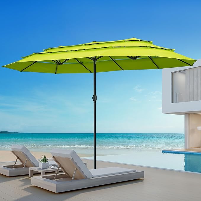 Ainfox 15ft Large Patio Umbrella, Outdoor Double-Sided Pool Umbrellas, 3 Tiers Large Rectangle Market Umbrella for Poolside