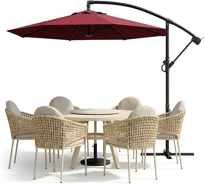 IDEALHOUSE 10FT Offset Cantilever Patio Umbrella with Cross Base, Large Outdoor Umbrella with Infinite Tilt & Crank Lift, UPF 50+ Fade-Resistant Fabric, Vented Canopy for Garden, Deck, Backyard