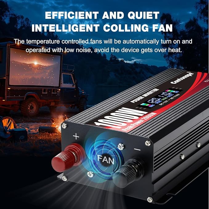 Cantonape 1000 Watt Power Inverter DC 12V to 110V/120V AC Car Inverter with LCD Display, 2 AC Outlets, 3.0A USB and 20W Type-C Car Charger for Vehicles Home Laptop Truck Black