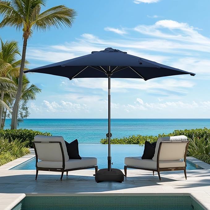 wikiwiki 7.5FT Patio Umbrella with Base, Outdoor Umbrellas with Base Included, 6 Sturdy Ribs, Waterproof Fade Resistant POLYESTER DTY Canopy for Deck, Lawn, Garden, Backyard & Pool, Navy