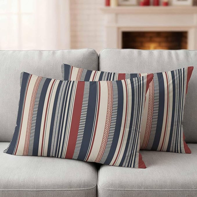 Red Blue Beige Outdoor Pillow Covers 20x12 Inch Lumbar Pillow Covers Set of 2 Waterproof Decorative Throw Pillow Cases Boho Retro Colorful Abstract Striped Cushion Covers for Patio Furniture Garden