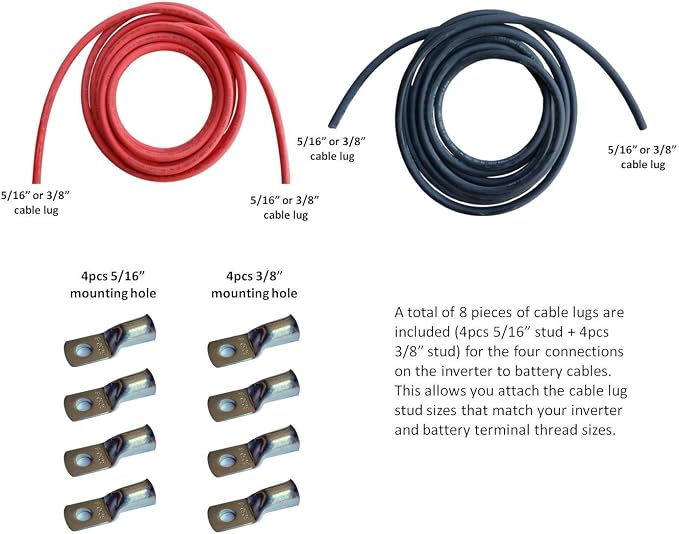 WindyNation 2 Gauge AWG (3 Feet Black + 3 Feet Red) Power Inverter Battery Cable Wire Kit for DC to AC Inverters RV, Car, Solar, Marine, Off-Grid