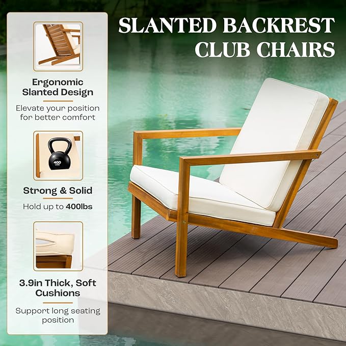 IDZO Natural 3-Piece Patio Bistro Sets with Foldable 400lbs Weight Chairs, a 220lbs Shelf Table, Made from FSC-Certified Acacia Wood, Featuring Washable Cushions and an Ergonomic Design