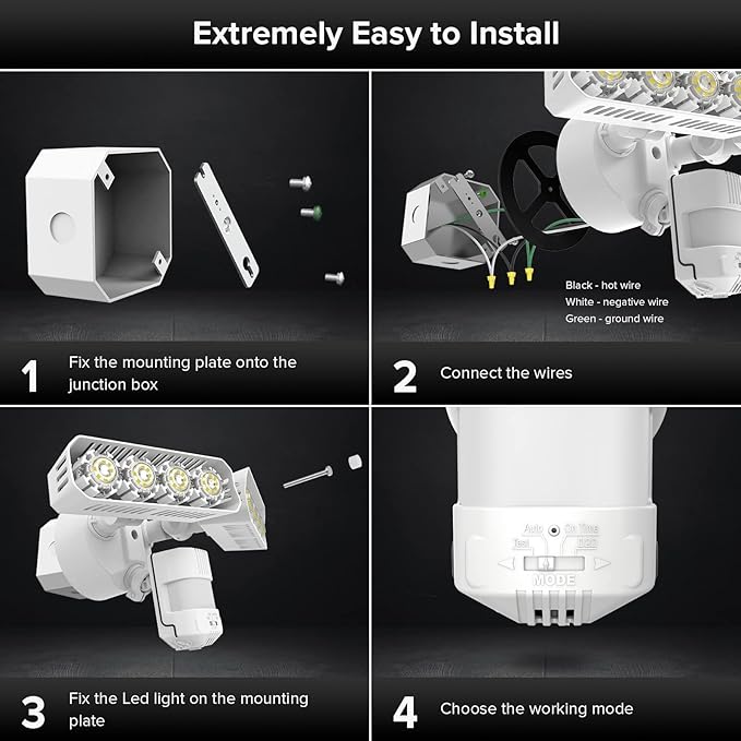 SANSI 36W LED Motion Sensor Outdoor Lights,Hardwired Security Light Motion Activated,Flood Lights Dusk to Dawn 3600LM,Motion Detection Lights,Super Bright for Yard,Garage,350W Equiv 5000K IP65,White