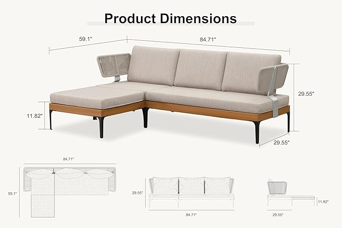 PURPLE LEAF Patio Furniture Set Outdoor Sectional Sofa with Cushions and Pillows Wicker L-Shaped 4 Pieces Aluminum Conversation Sets with Ottoman for Balcony Yard Garden Poolside, Oatmeal Greige
