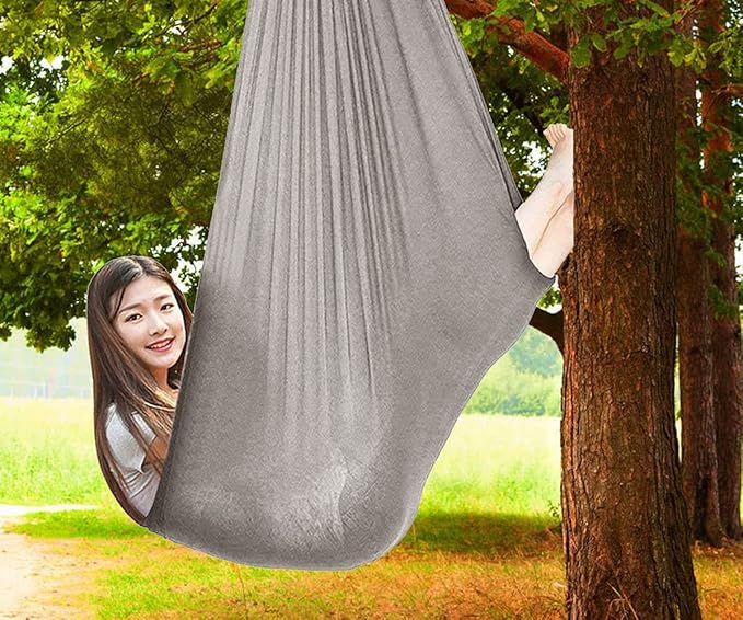 Sensory Swing for adults Indoor kids Therapy Swing Soothing Calming Snuggle Hammock durable soft strong fabric swing Great for Sensory Integration stimulation ( Color : Silver gray , Size : 1M x 2.8M