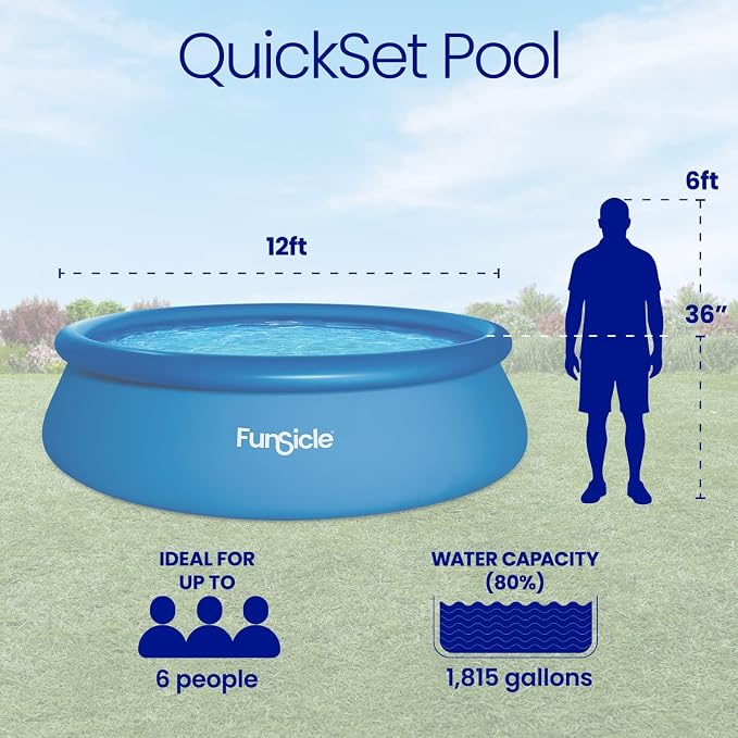 Funsicle 12' x 36" Quickset Round Above Ground Swimming Pool & Pump, Blue, Age 6 & up