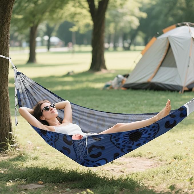 Blue Leopard Outdoor Hammocks Swing Hammock for Patio Backyard Lounge Base