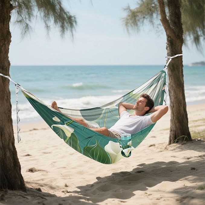 Chic Calla Lily Turquoise 330lb Capacity Camping Hammock with Tree Straps Swing Hammock for Outside Patio Backyard Poolside hamacas para adultos con soporte
