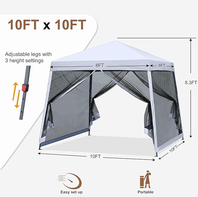 MASTERCANOPY Pop Up Gazebo Canopy with Netting (10x10, White)