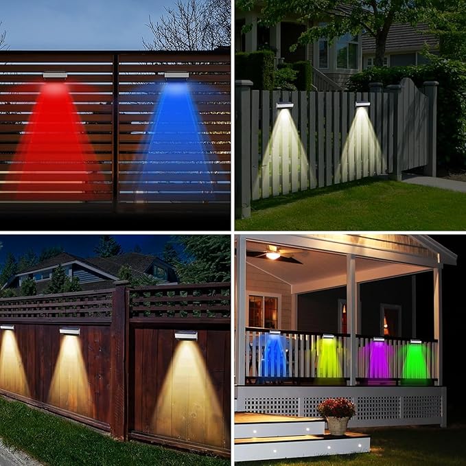 Solar Fence Lights Outdoor,Step Lights Solar Powered with 9 Lighting Options, IP65 Waterproof, Deck Light Solar Powered for Outside/Backyard/Patio/Wall/Railing/Pool/Stair (2 Packs)