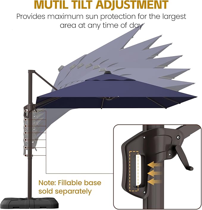HASLE OUTFITTERS 10x10 FT Patio Cantilever Umbrella, Outdoor Offset Large Heavy Duty Umbrellas with 360° Rotation for Pool Garden Deck，Navy