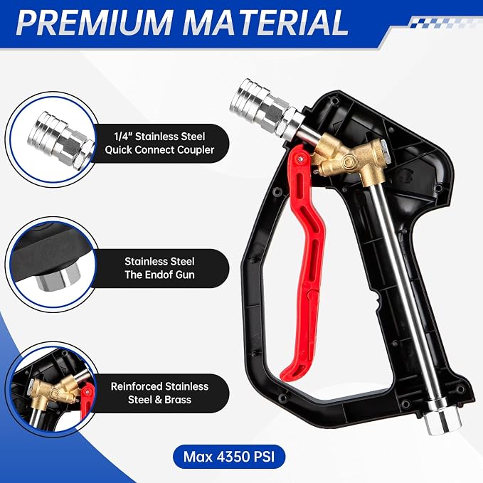 AURORA CAR 4350 PSI Short Pressure Washer Gun, 1/4” Quick Connector High Pressure Washer Gun with 3/8" Male Plug and M22-14 Fitting, Power Washer Gun Compatible with Foam Cannon, Car Wash Foam Gun
