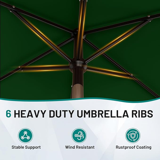 AreShark 6.5' x 10' Rectangular Patio Umbrellas for Outdoor, Outdoor Table Umbrella, Large Outdoor Patio Umbrellas with 6 Sturdy Ribs for Pool, Garden, Deck & Market (Dark Green)