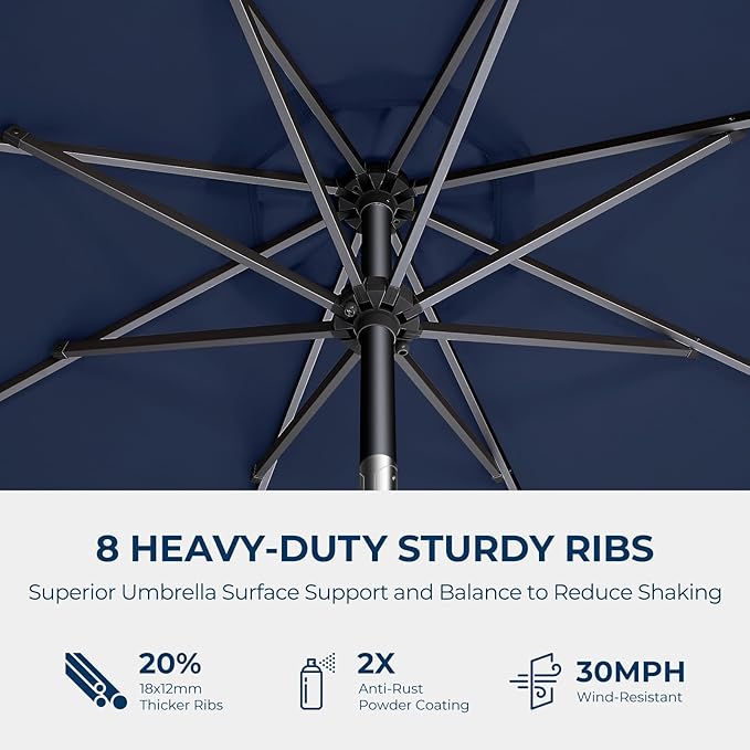 HOMSHADE 9ft Outdoor Patio Umbrella - Market Table Pool Deck Umbrella UPF50+ UV Protection with Push Button Tilt, Crank and 8 Sturdy Ribs (Navy Blue, No base)