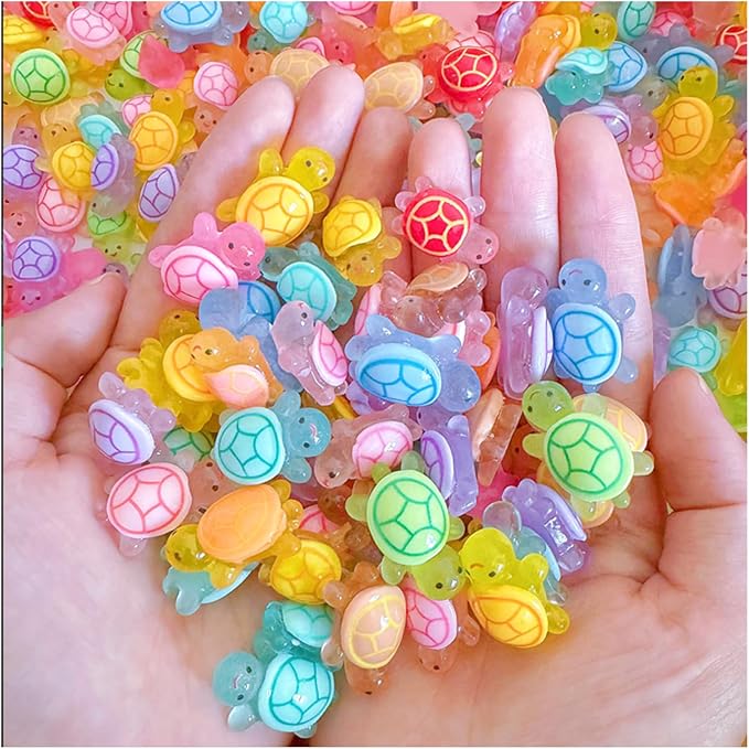 100 Pcs Mini Glow in The Dark 3D Resin Turtles Miniature | Garden Figurines, DIY Dollhouse Fish Tank Fridge Wall Art, Safe Durable Non Fading, 10 Colors