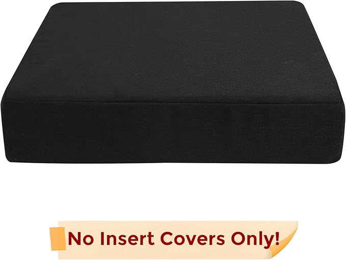 FUNHOME Outdoor Cushion Covers 22 x 22 x 4 inch,Set of 2,Non-Slip Grips Bottom,Replacement Cushion Covers for Garden Patio Furniture Couch Chair,Fade-Resistant Slipcover Only,No Insert(Black)