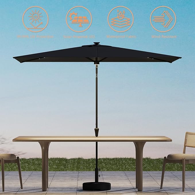 C-Hopetree Rectangular Outdoor Patio Market Umbrella with Solar LED Lights 6.5 x 10 ft