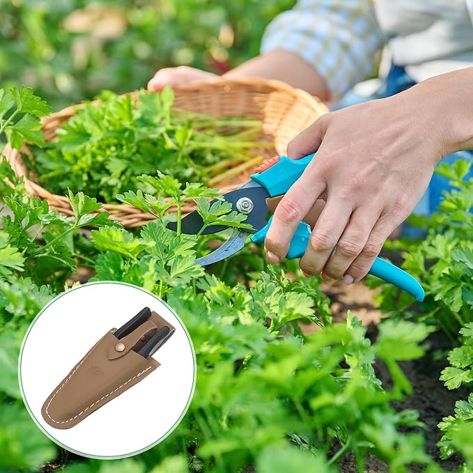 M METERXITY 2-Pack Garden Pruner Sheath, Portable Leather Pruning Shears Sheath Pliers Holder for Belt, Garden Scissors Leather Case for Hand Pruner/Garden Shears/Clippers [Yellowish Brown]