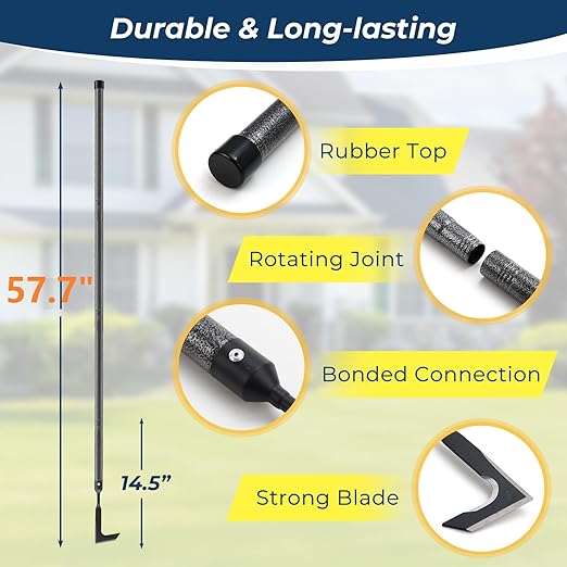 Heavy Duty Crack Weeder for Sidewalk & Paver – 57.7" Long Handle Weed Puller Tool, Carbon Steel Blade for Removing Crevice Weeds from Deck, Patio & Garden Beds
