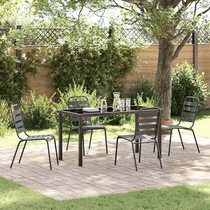 5-Piece Garden Dining Set, Anthracite Powder-Coated Steel Patio Furniture, Modern Outdoor Table and Chairs for Backyard, Balcony, Deck
