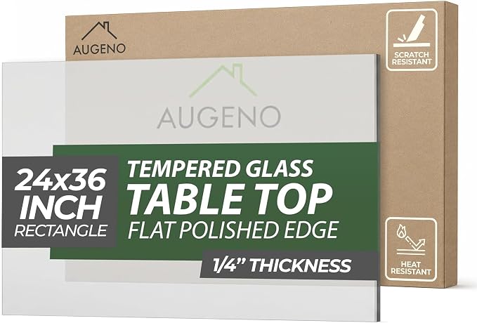 24x36 inch Rectangle 1/4" Thick Flat Polished Edge Glass Table Top with 6 Bumpers - 24 x 36 Rectangular Tempered & Scratch Resistant Replacement Glass Designed for Dining, Coffee & Patio Tables