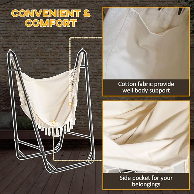 Hammock Chair with U-Shape Stand for Outdoor Relaxation, Heavy-Duty Steel Frame and Breathable Fabric