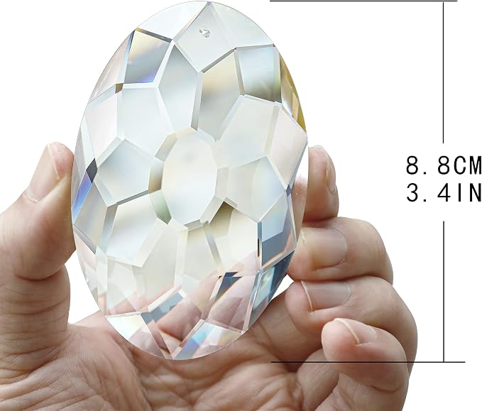 YU FENG 3.5 Inch Oval Crystal Prism Suncatcher, Clear Rainbow Maker | Clear Faceted Crystal Design, Window Hanging Pendant, Sun Catcher Ornament, Natural Light Reflection, Indoor Outdoor Decor