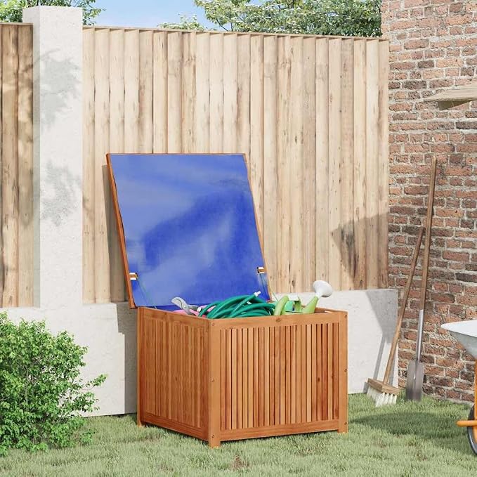 Garden Storage Box, Wood Cabinet Box Patio Storage Organzier, Acacia Wood Deck Box, 29.5"x29.5"x22.8",-777