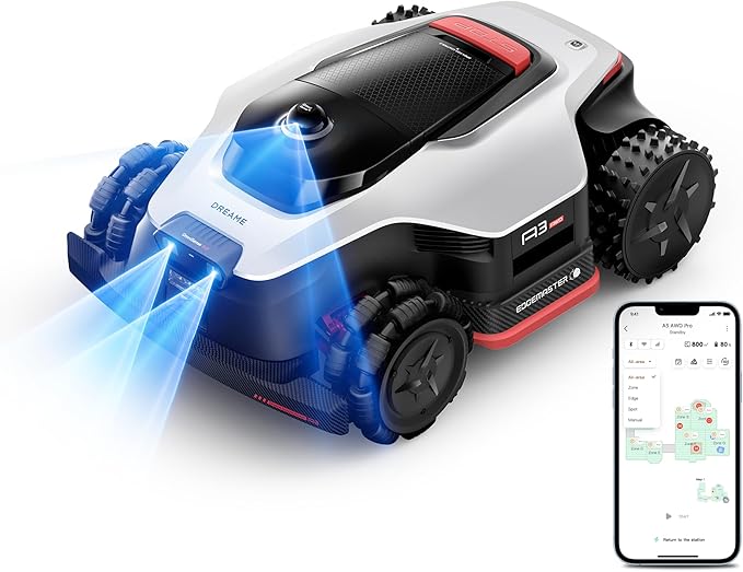 [All-Terrain Wire-Free] DREAME A3 AWD 2000 Robot Lawn Mower, 360° 3D LiDAR & AI Dual Vision Smart Robotic Mowers for 0.5 Acre, 80% Slopes & 45min Fast Charge, 1.97" Edge Trimming, 4G GPS Anti-Theft